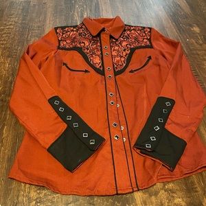 Womens burnt orange vintage pearl snap